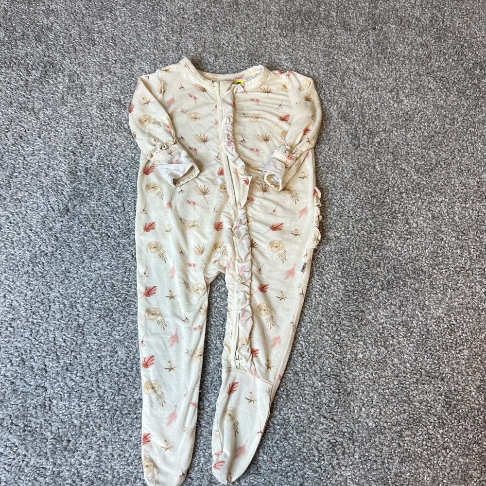 harp angel Baby‎ Girl Footed Sleeper newborn Floral Ruffle Zip Pajamas bamboo